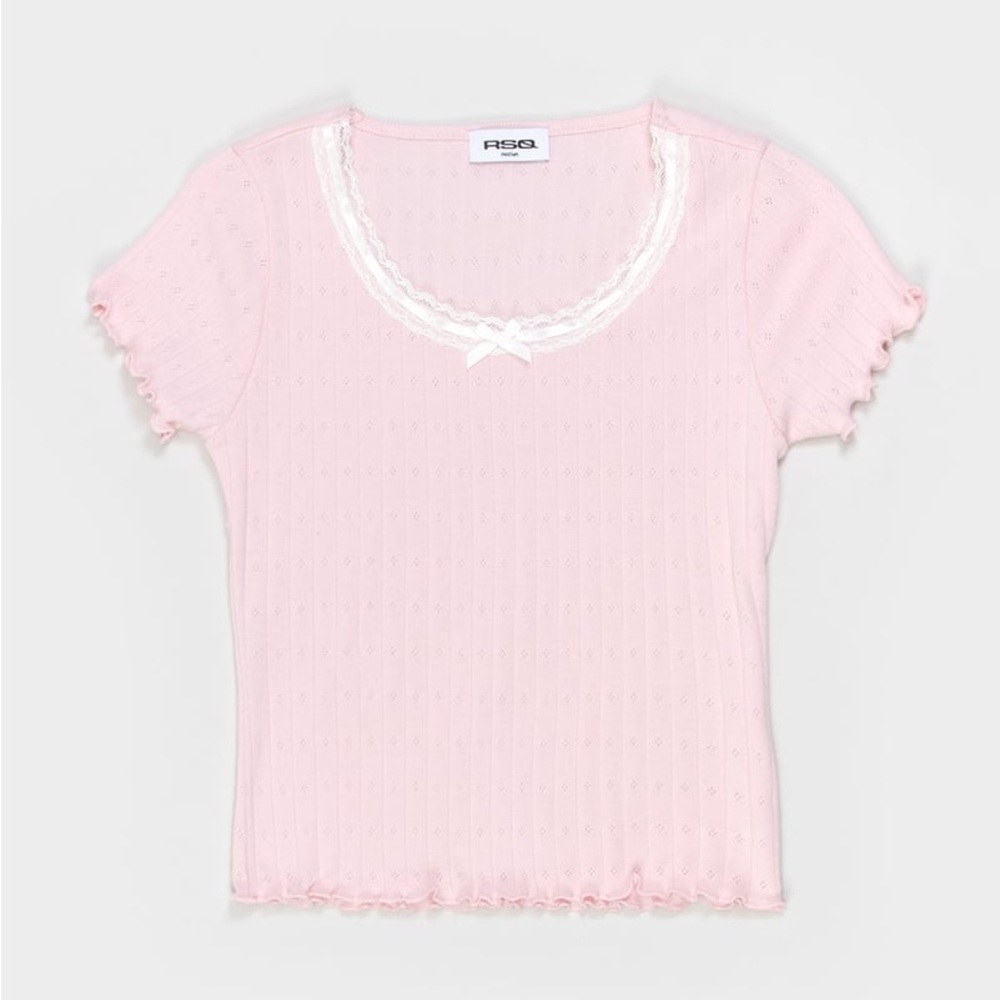 RSQ Pacsun Light Pink Lace Accent Tee • Size Small